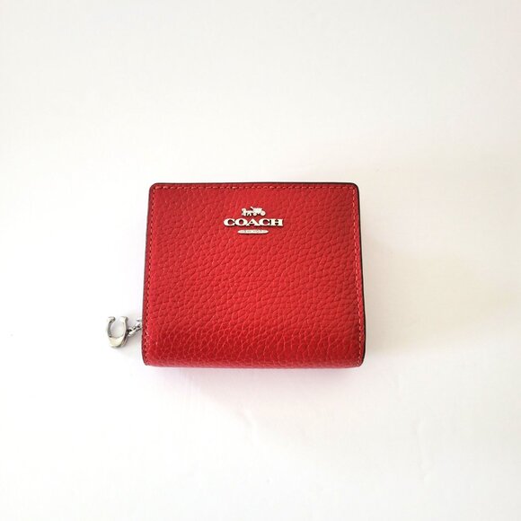 Coach CBO77 Snap Wallet Shiny Pebbled Leather Small Clutch Dark Cardinal - Picture 2 of 7